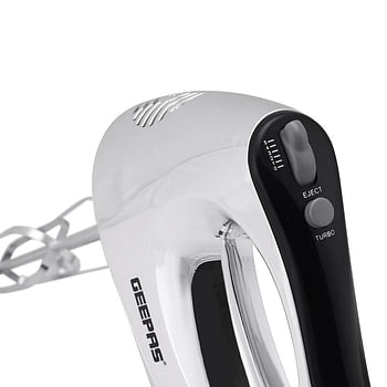 Geepas GHM6127 200W Hand Mixer - 5 Speed Function with Turbo, 2 Stainless Steel Beaters & Dough Hooks, Eject Button