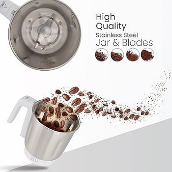 Geepas Coffee Grinder GCG6105 - 450W Electric Grinder Separate Stainless Steel Blades for Coffee Beans Spices & Dried Nuts Grinding Detachable Bowl Large Capacity Mill