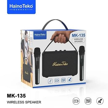 New MK-135 Haino Teko Portable Design Wireless Speaker High Quality Sound with Dual Microphones for Indoor and Outdoor User-Friendly Controls Multiple Connectivity Options Black