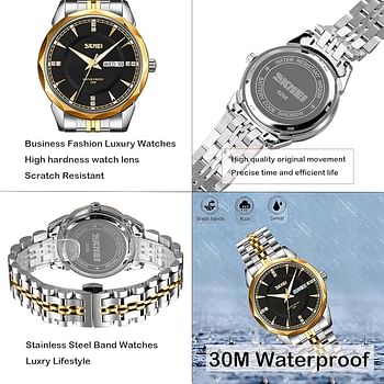 Skmei 9268 Luxury Quartz Movement Bussines Case Waterproof Watch For Men - Gold, Black