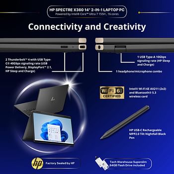 اتش بي سبيكتر 2024 اكس 360 لاكشري 14 تيرا انتل-كور-الترا 7 155 ساعة ويندوز 11 برو 14 انش 2.8 كيلو قطري اوليد تاتش 64 جيجا بايت تو فلاش درايف 1 تيرا بايت اس اس دي-16 جيجا رام-اسود