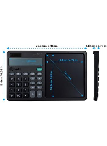 2-in-1 Calculator and Digital Writing Pad - 12 Digits, Dual Power