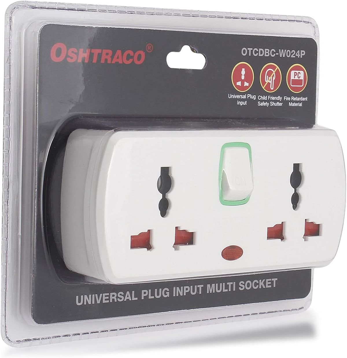 OSHTRACO 2 Way Universal plug Input Multi Socket outlet, with 2x 2pin outlet and master switch