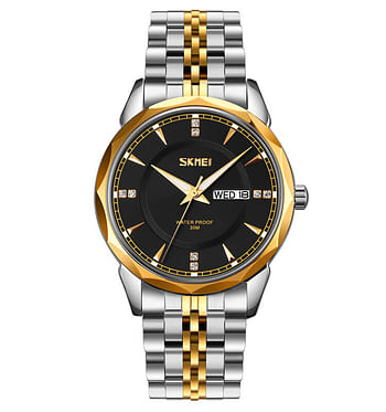 Skmei 9268 Luxury Quartz Movement Bussines Case Waterproof Watch For Men - Gold, Black