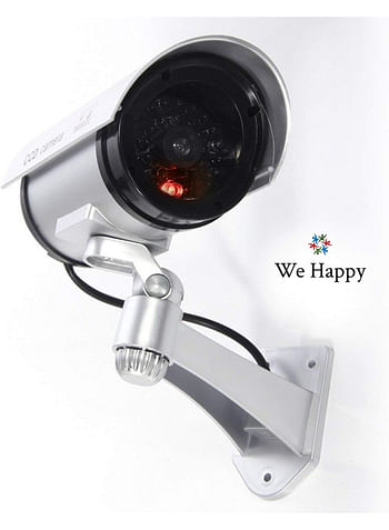 We Happy Dummy CCTV Security Camera with Flashing LED Light, Adjustable Fake Surveillance System Waterproof Bullet Design Safe For Outdoor Indoor Use