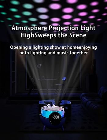 Bluetooth Speaker with Lights, 15W Wireless Charger with Ambient Lighting, 5 in 1 Galaxy Star Projector Table Lamp and Alarm Clock, Night Light Bedside Lamp for Bedroom Home Decor Birthday Gifts