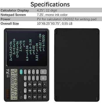 Big Desktop Calculator & 7.5 Inch LCD Writing Tablet/Pad 2in1, 2 Stylus 2 Take Notes/Leave Messages, 280 g, Use 4 Accounting/Arithmetic in Office, School, Home/Business Gift, Black Case & Screen, Green Ink