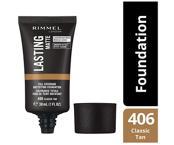 Rimmel Lasting Matte Full Coverage Light-weight Foundation 30ml, 406 Classic Tan