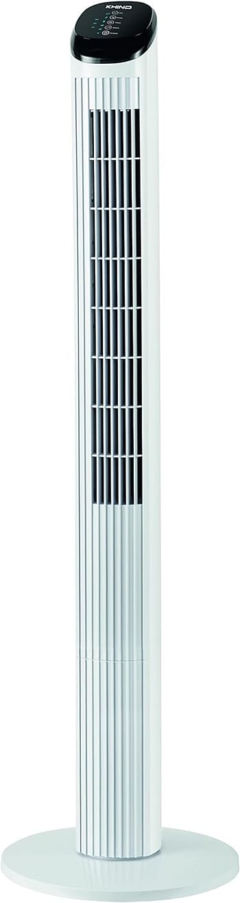 KHIND 45 Inch Tower Fan with 7.5 Hour Timer Function, Whisper-Quiet Operation, Touch Screen and Overheat Protection, Space-Saving Design, ideal for Bedrooms and Offices FD301R - White