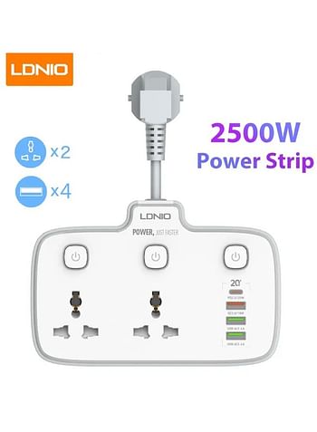 LDNIO SC2413 20W Fast Charging Power Strip with Dual USB Ports