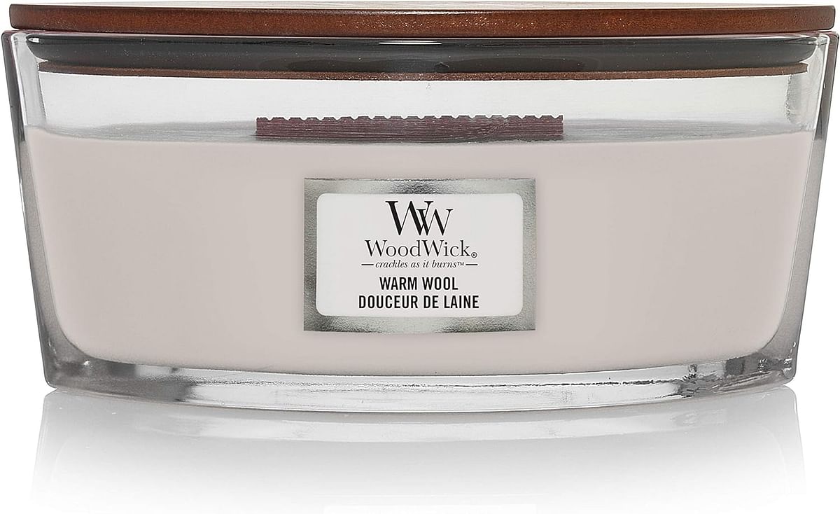 WoodWick Yankee Candle Ellipse Scented Candle with Hearthwick Flame, Paraffin Warm Wool