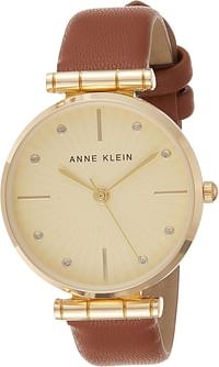 Anne Klein Women's Glitter Accented Strap Watch Quartz Movement - Brown, Gold