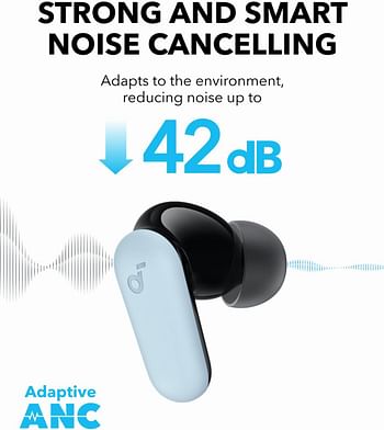 soundcore R50i NC by Anker Noise Cancelling Earbuds, Strong and Smart Noise Cancelling, Powerful Bass, 45H Playtime, 2-in-1 Case and Phone Stand, IP54, Wireless Earbuds, Bluetooth 5.4, App Control - Light Blue