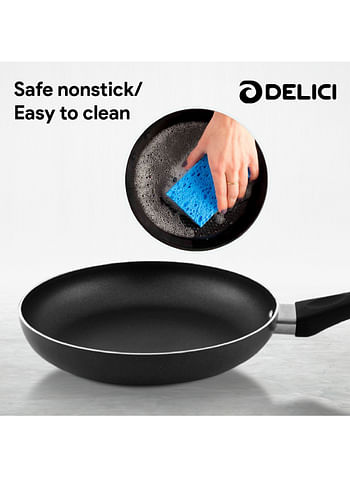 DELICI Nonstick Cookware Set 7 Pcs (NCS7G) 10X Tougher Coating Quick & Even Heat Distribution Suitable for Hot Plate Halogen Ceramic Gas 24cm Casserole with Lid 18cm Saucepan with Lid 24cm Frypan and 2 Nylon Spatulas