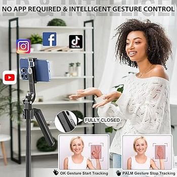 Auto Face Tracking Tripod 360 Rotation with Stand Android and iPhone Tripod Holder with Remote and Gesture Control No App Built-in Tracking Camera Selfie Stick Tripod for Vlog Video Recording Tiktok