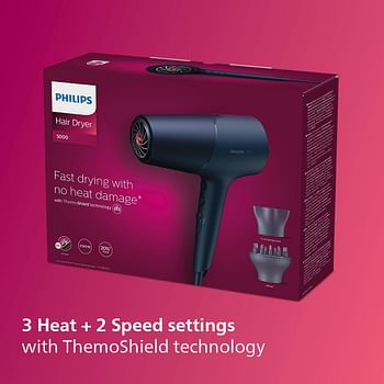 Philips 5000 Series Hair Dryer with ThermoShield Technology, 3 Heat and 2 Speed Levels, 2300 W Drying Power BHD510/00