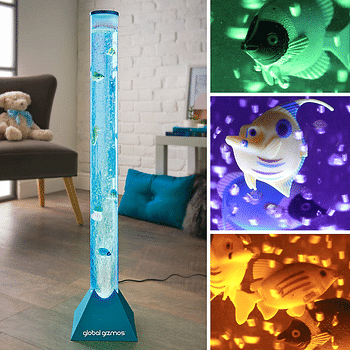 Electric Fake Fish Tank 90 cm Aquarium Lamp with Led Glowing Colours Changing Lights and Sensory Bubble Tube Lamp - Artificial Fish Tank With Fish - Night Light