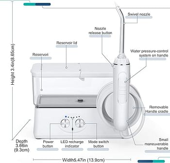 h2ofloss Water Flosser for Teeth, Oral Irrigator with 5 Jets 6 Modes IPX7 Waterproof Water Dental Flosser, Removable 420ml Dental Water Pick, USB Recharged for 30 Days Use at Home Travel