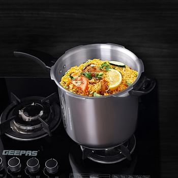 Royalford Induction Base Pressure Cooker Equipped with Improved Regulator and Controlled GRS Durable Aluminum Construction Firm Handles Compatible Silver 12.0 L RF11645