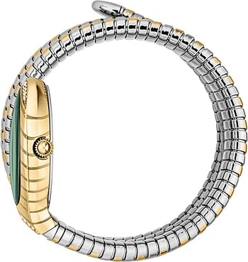 Just Cavalli Women's Signature Snake Watch 2 Tone Silver And Gold Bracelet Dark Green Dial