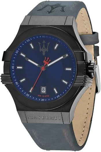 Men's Watch Potenza Collection Made of Stainless Steel Gun pvd Leather - Blue Dial R8851108021