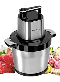 Sokany 1500W Electric Meat Grinder, 8L Stainless Steel Food Chopper for Meat, Vegetables, Fruits, Nuts with 6 Sharp Blades (SK-7088, 1500W)