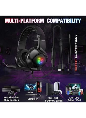 onikuma K19 Gaming Wired Headset With Microphone For PS4/PS5/XOne/XSeries/NSwitch/PC - Black