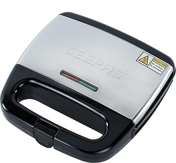 Geepas GGM6001 700W 2 Slice Grill Maker with Non-Stick Plates | Stainless Steel Panini Press, Sandwich Toaster, Grill & Griddle Toasty Maker | Cord-Warp for Storage, Ideal for Breakfast