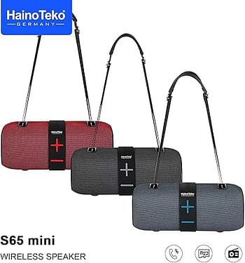 Haino Teko S65 Mini Splash Proof Wireless Speaker with RGB Light, Micro SD Card Slot, FM Radio, Aux and Powerbank Function - Black