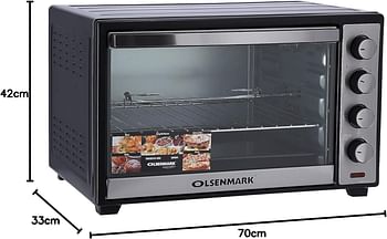 Olsenmark Electric Oven with Convection and Rotisserie 47L - 4 Stage for Heating and Rotisserie - 60 Minute Timer with Bell - 2000W Powerful Motor - Auto Shut Off