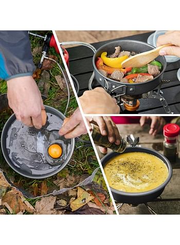 Aluminum Outdoor Camping Cookware Set, Folding Cookset Camping, Lightweight Pans with Mesh Set Bag for Backpacking, Hiking, Picnic