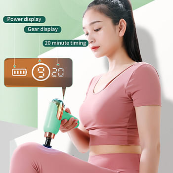 4 Heads High frequency Massage Gun Muscle Relax Body Relaxation Electric Massager with Portable Bag Therapy Gun for fitness Green