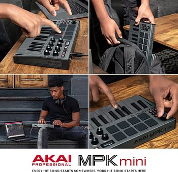 Akai Professional Mpk Mini Mk3 25 Key Usb Midi Keyboard Controller With 8 Backlit Drum Pads, 8 Knobs And Music Production Software Included Mpkmini3 - Grey