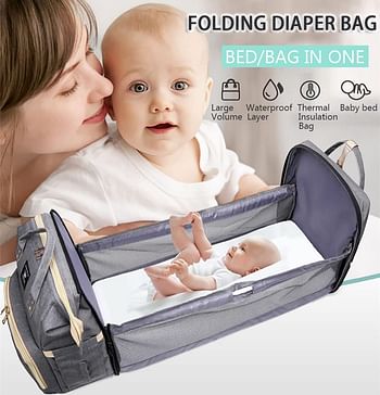 MUMOO BEAR Baby Diaper Bag Portable Mummy Bag Large Multifunction Nappy Backpack with Bottle Pockets and Foldable Changing Pad Bed for Newborn Baby Mo