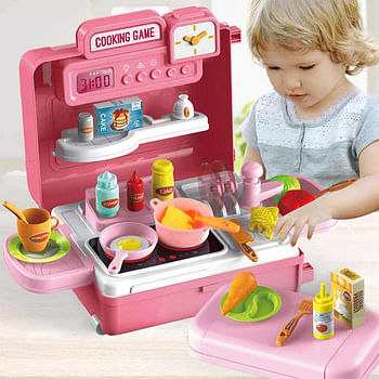 4 in 1 Cutlery Trolley Case Realistic Kitchen Role Playing Cooking Toys Kitchen Set For Kids