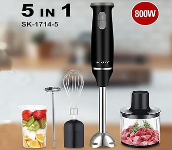 Sokany 5 In 1 Hand Blender & Food Mixer - 800 Watt (SK-1714-5)