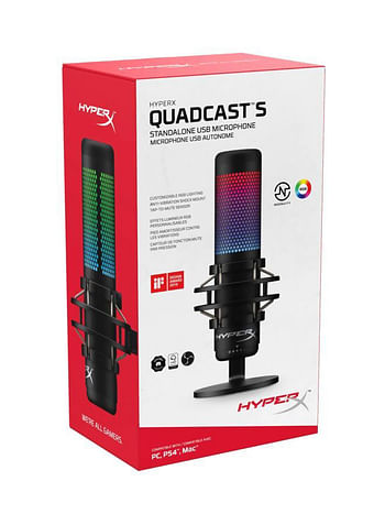 HyperX QuadCast S – RGB USB Condenser Microphone for PC, PS4 and Mac, Anti-Vibration Shock Mount, Pop Filter, Gaming, Streaming, Podcasts, Twitch, YouTube, Discord, Black