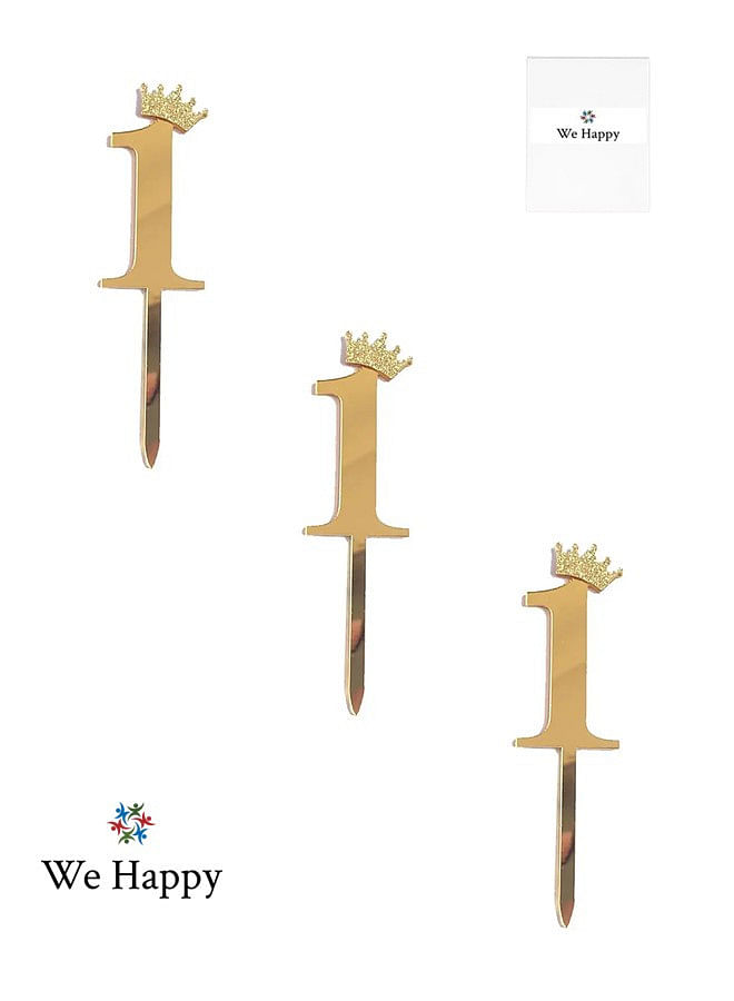 وي هابي 1st عيد ميلاد كعكة توبر تألق الذهب الاكريليك 1 عدد الدعامة لالتقاط الصور والحفلات - حزمة من 3