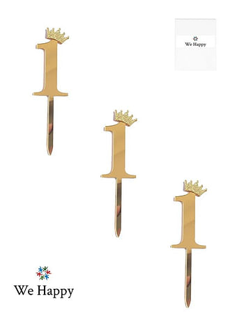 وي هابي 1st عيد ميلاد كعكة توبر تألق الذهب الاكريليك 1 عدد الدعامة لالتقاط الصور والحفلات - حزمة من 3