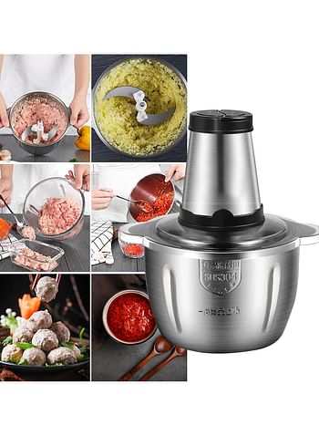 Electric Meat Grinder 2L Multi Function Stainless Steel Food Processor for Meat Vegetables Fruits Nuts 2-Speed Control