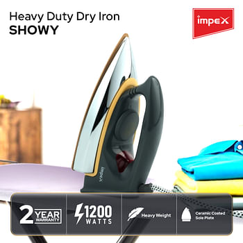 Impex Electric Iron Box Light Weight Non-Stick Ceramic Coated Sole Plate With 5 Temperature Settings For Different Textile | 180 Degree Swivel Cord | Long Life Thermostat And Over Heat Protection 100 ml 1200 W SHOWY Silver