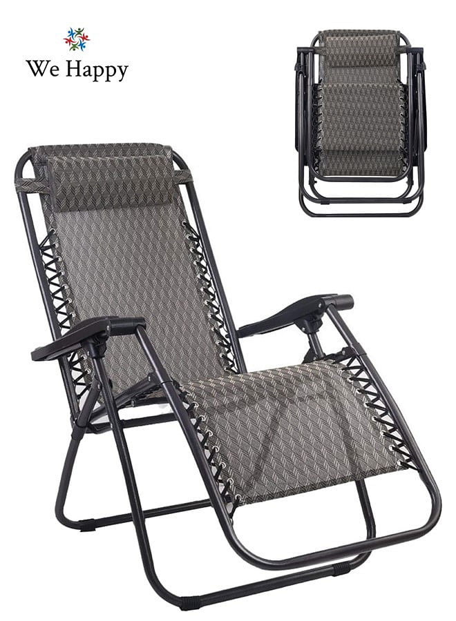 We Happy Folding Recline Camping Chair for Outdoor and Indoor Lounge Portable Patio Pool Beach and Lawn Recliner - Black