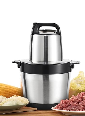 Stainless Steel Meat Grinder, 1000W Food Processor with 6L Food Capacity & 4 Blades, for Meat, Vegetables, Fruits and Nuts