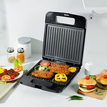 Geepas 1400 W 4-Slice Grill Maker- GGT671N/ Non-Stick Plates for Easy Release and Quick Cleanup/ Cool Touch Handle, Overheat Protection, Perfect for Grilled Sandwiches, Fit Any Type or Size of Food, Meat, Snack - Black