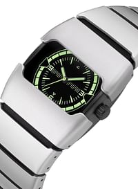 Rectangular Luminescent Wristwatch with Metallic Silver Band – Timeless Elegance