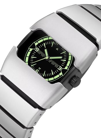 Rectangular Luminescent Wristwatch with Metallic Silver Band – Timeless Elegance