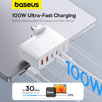 Baseus GaN5 Pro Fast Charger C+U 100W US White (With Mini White Cable Type-C to Type-C 100W(20V/5A) 1m - White