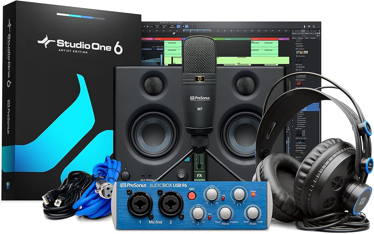 PresonUS Black Audiobox 96 Studio USb Recording Bundle With Interface, Headphones, Microphone And One Software Abox96K Ultimate