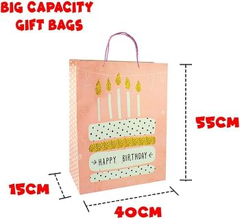 UKR Birthday Gift Bags for Kids 4 Pcs Medium Size 40:55 cm Colorful Happy Birthday Party Favor Bags with Handles for Boys & Girls Goodie Bags for Kids Birthday Parties