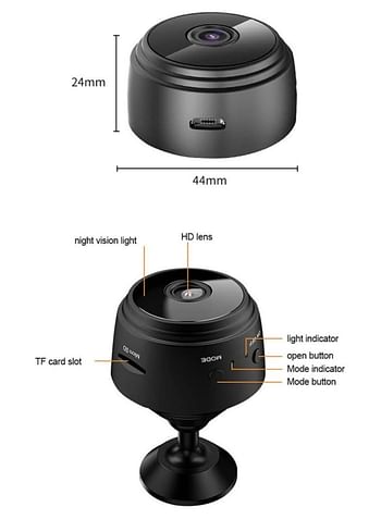 Wireless WIFI Mini Indoor Surveillance Camera with Night Vision 1080p HD Video Recording, Wide Angle